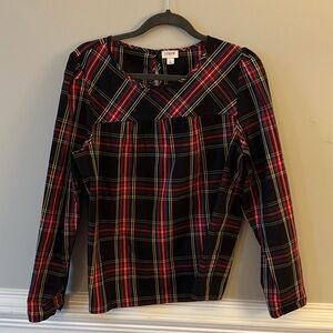 Jcrew Factory Stewart Tartan Plaid Puff Sleeve Blouse size large